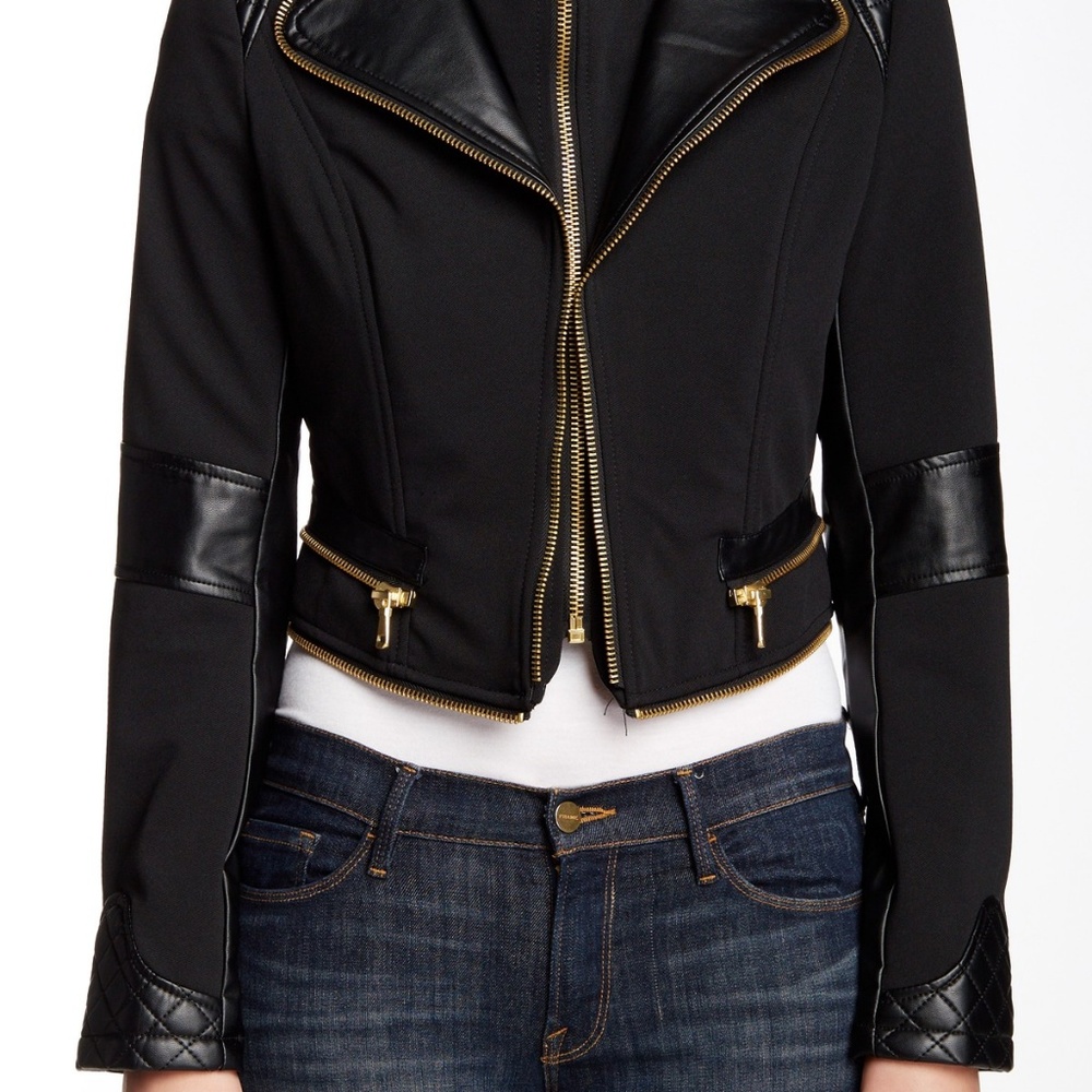 FILLMORE Zip Peplum Moto Blazer Jacket Topper NEW Black/Gold Womens CHIC  HP🎉 - Picture 7 of 12